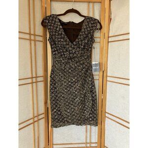 NWT Women’s Muse Brown Sequin V Neck Cocktail Dress Lined Size 0 MSRP $185